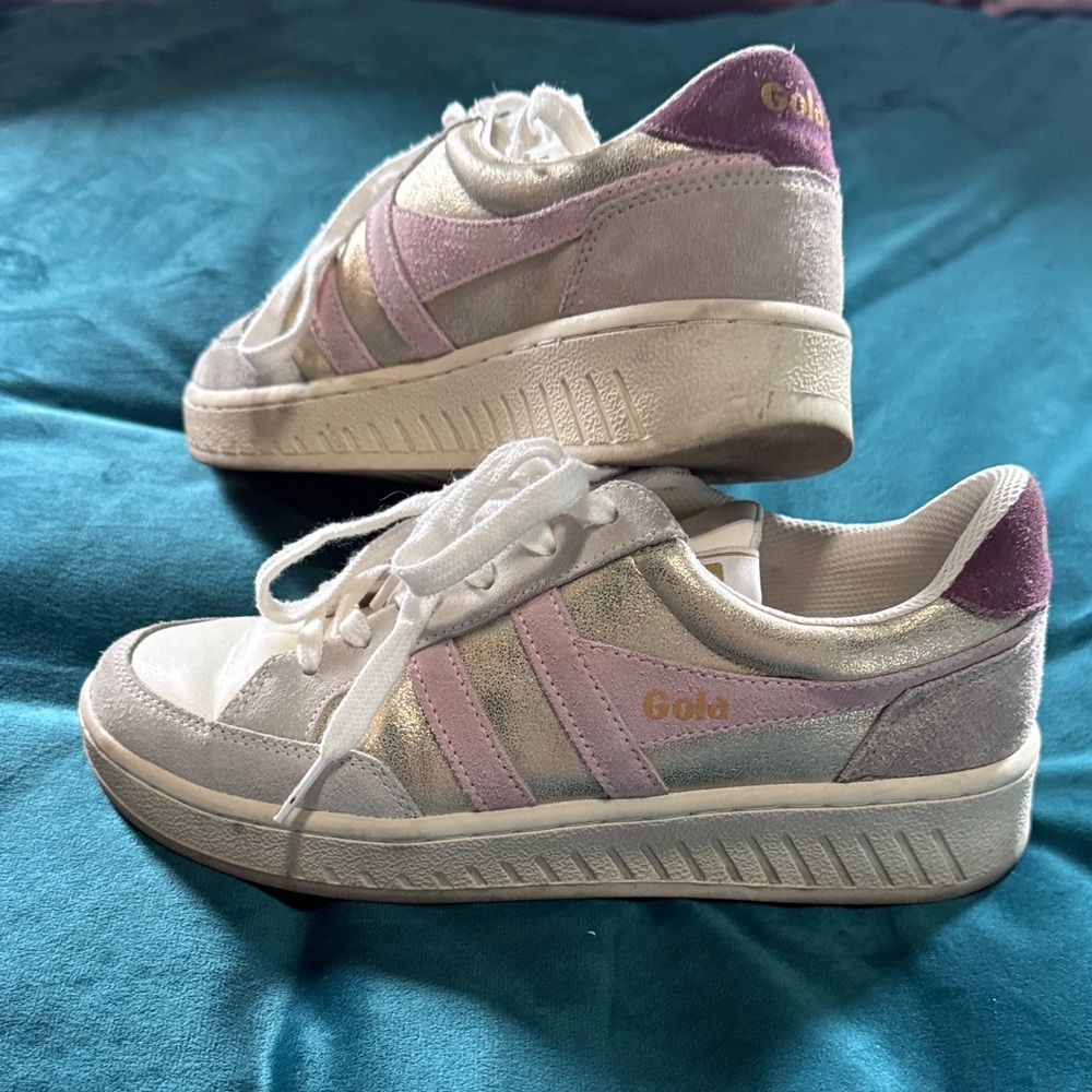 Gola Women's White and Pink Retro-Style Sneakers Size 8